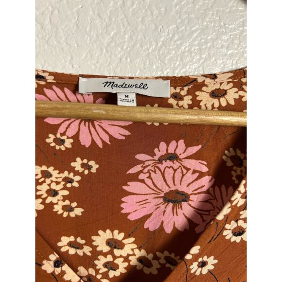 Madewell Hillside Daisies Brown Floral Tie Front V-Neck Short Sleeve Top Size M - Picture 4 of 7